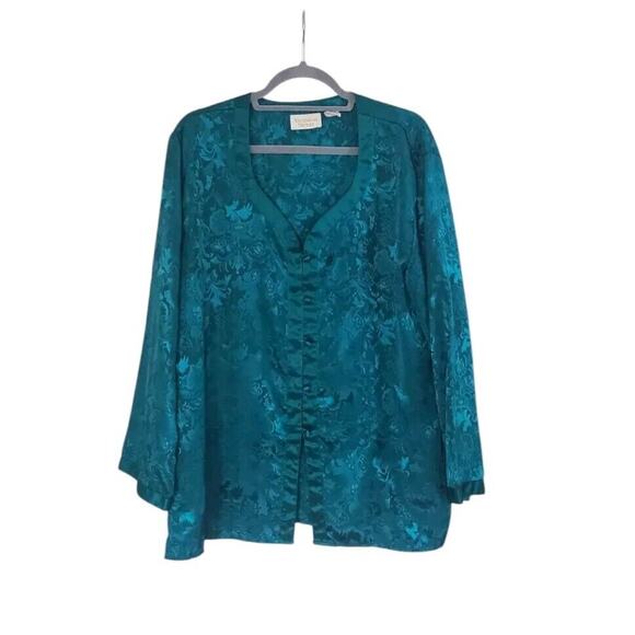 Vintage Victoria's Secret Satin Jewel Green Gold Label Sleepshirt Top, Sz Medium - Picture 1 of 13